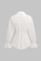 Denim Patchwork Corset Waist Long-Sleeve Shirt